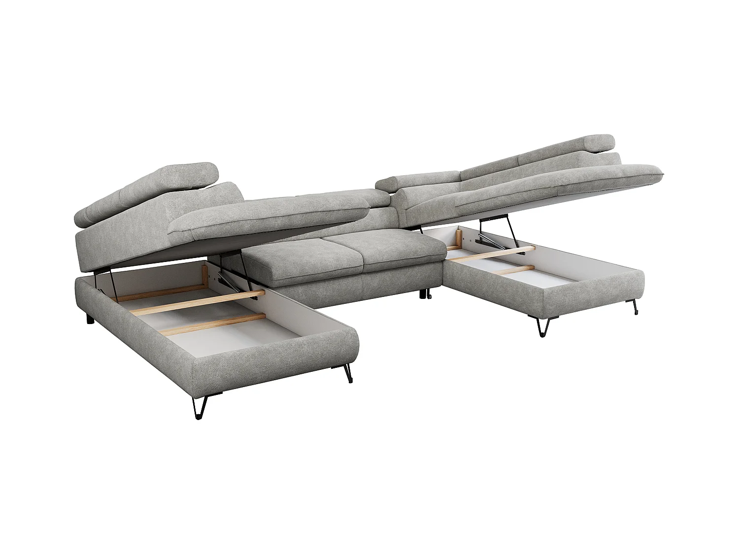 Ecksofa PEDRO U - XXL U-förmige Ecke, schlaffunktion und Bettkästen - Hellgrau Stukture