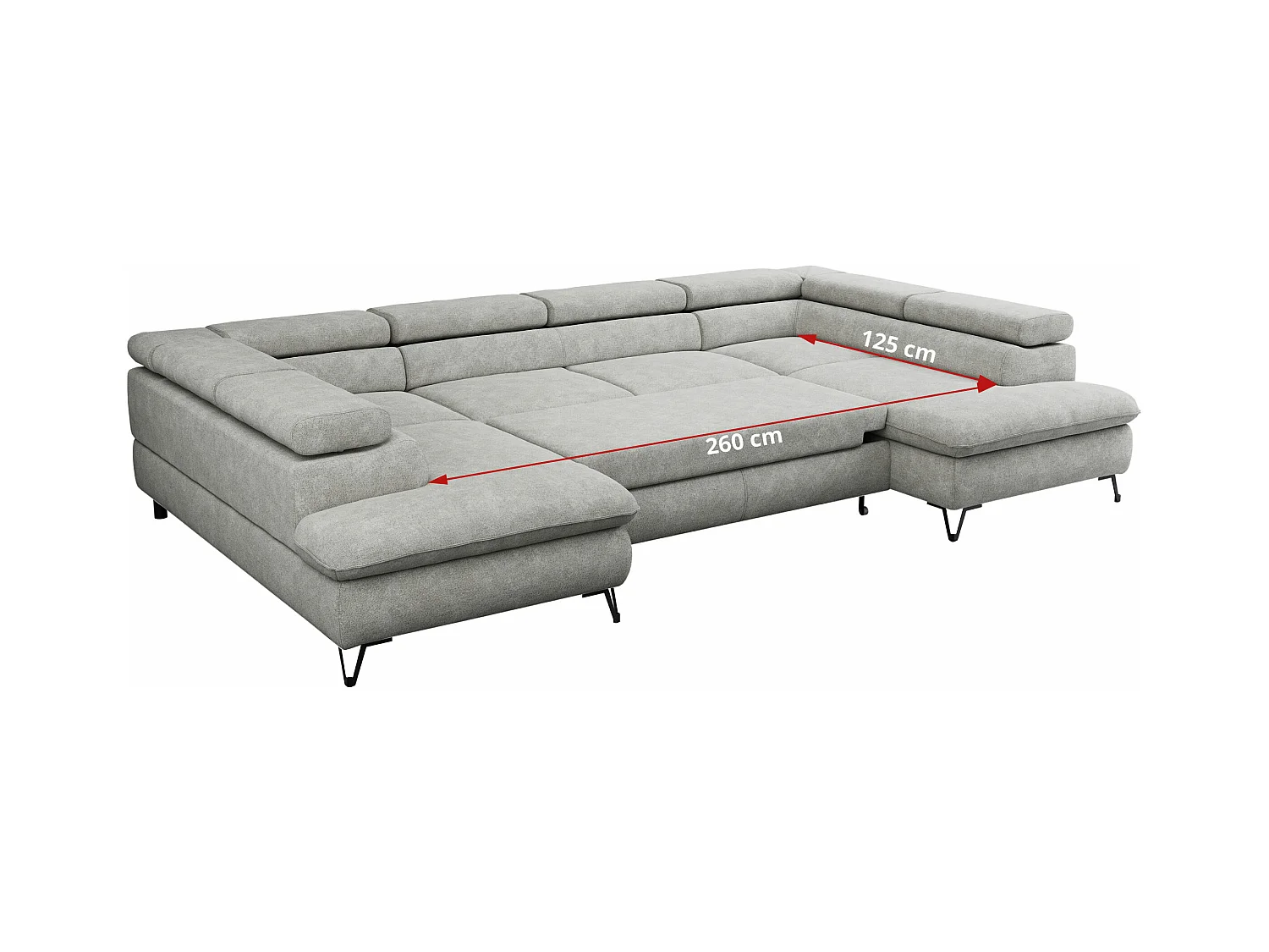 Ecksofa PEDRO U - XXL U-förmige Ecke, schlaffunktion und Bettkästen - Hellgrau Stukture