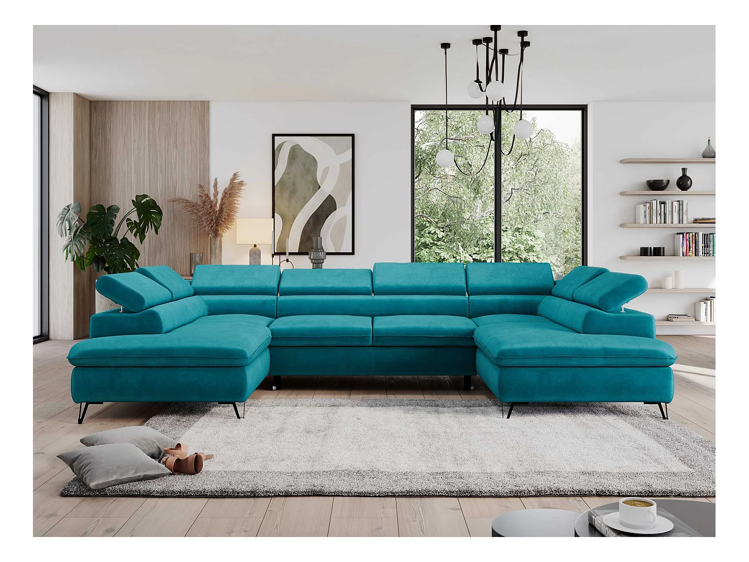 Ecksofa PEDRO U - XXL U-förmige Ecke, schlaffunktion und Bettkästen - Dunkelblau Velvet