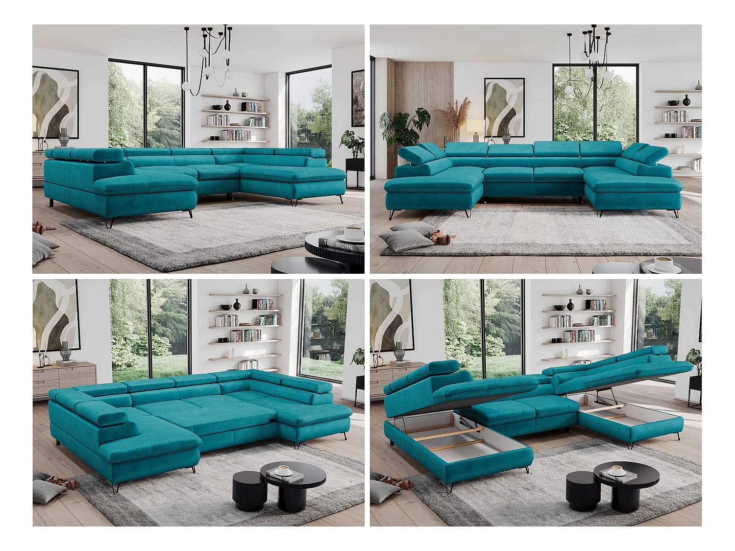 Ecksofa PEDRO U - XXL U-förmige Ecke, schlaffunktion und Bettkästen - Dunkelblau Velvet