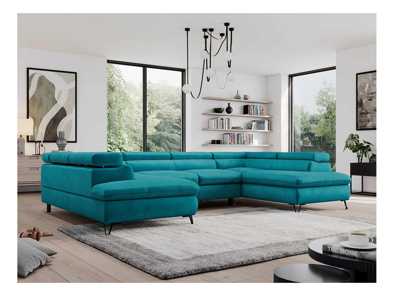 Ecksofa PEDRO U - XXL U-förmige Ecke, schlaffunktion und Bettkästen - Dunkelblau Velvet