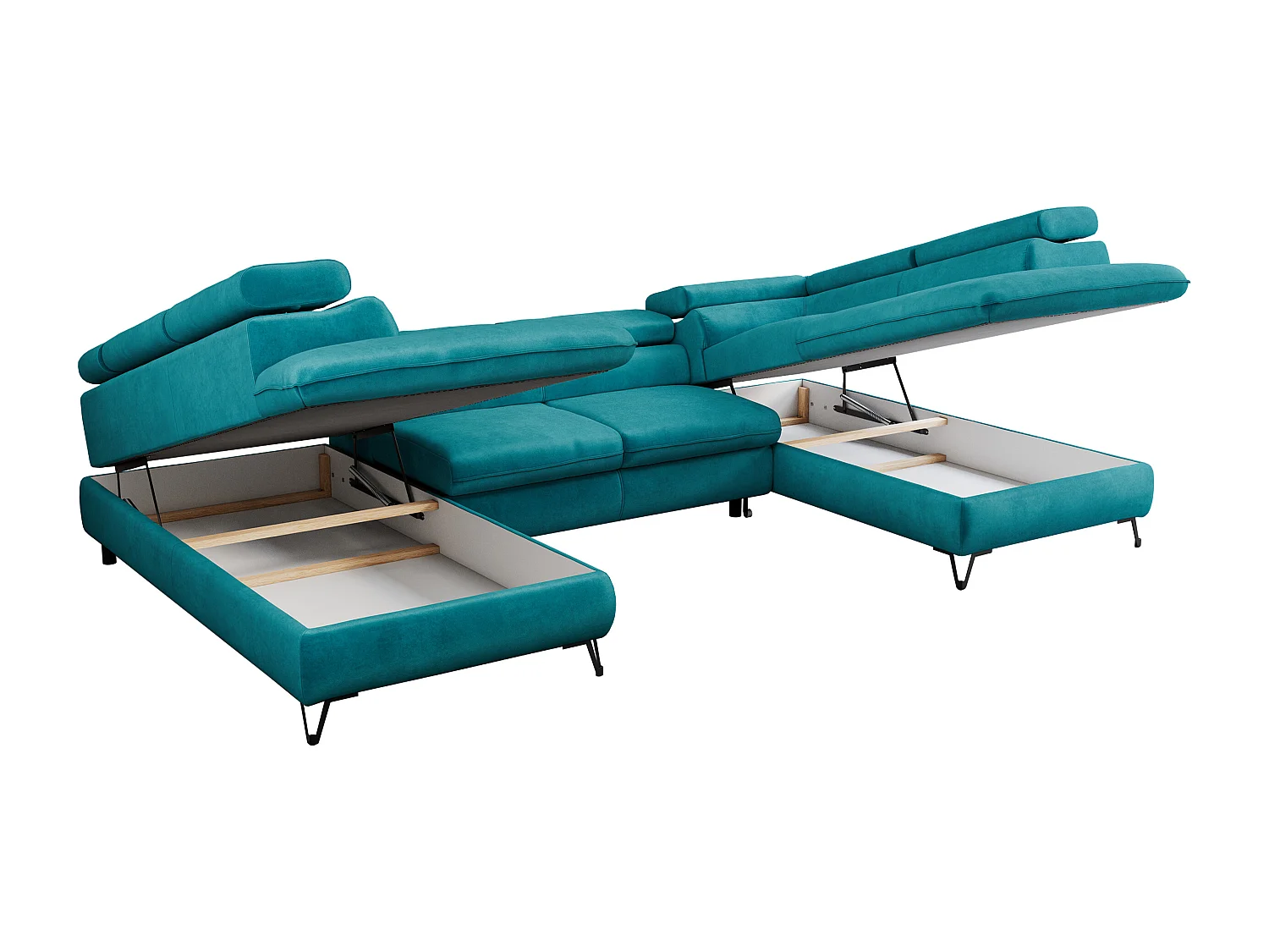 Ecksofa PEDRO U - XXL U-förmige Ecke, schlaffunktion und Bettkästen - Dunkelblau Velvet