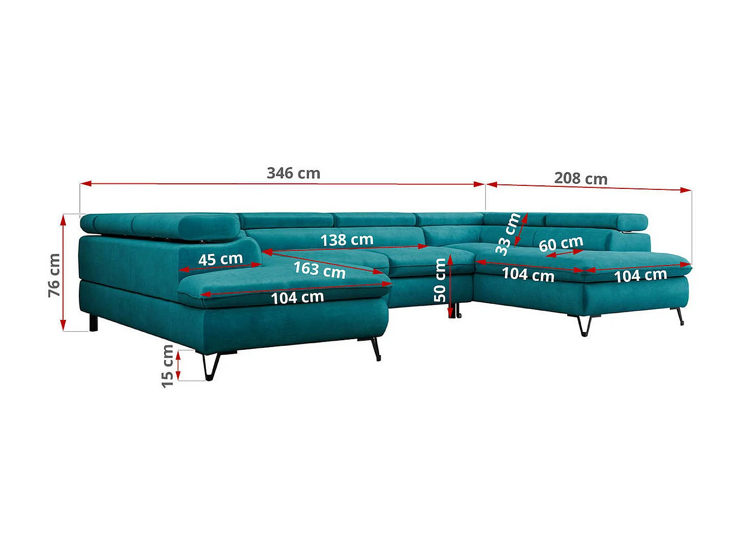 Ecksofa PEDRO U - XXL U-förmige Ecke, schlaffunktion und Bettkästen - Dunkelblau Velvet