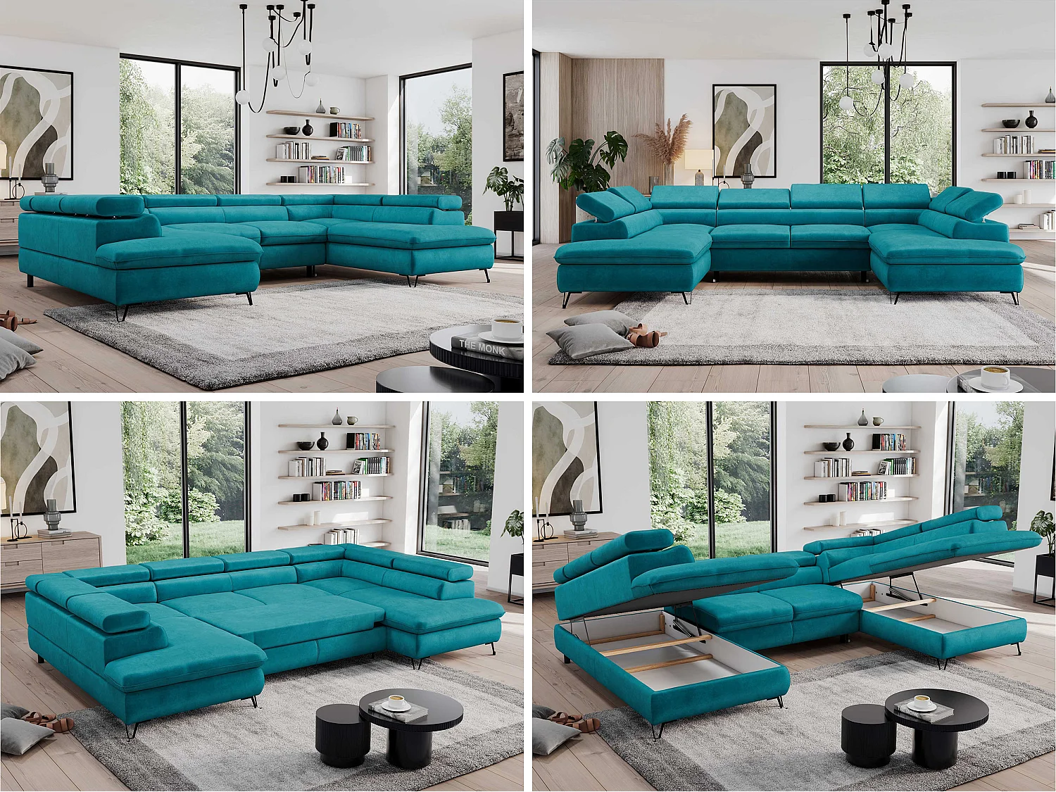 Ecksofa PEDRO U - XXL U-förmige Ecke, schlaffunktion und Bettkästen - Dunkelblau Velvet