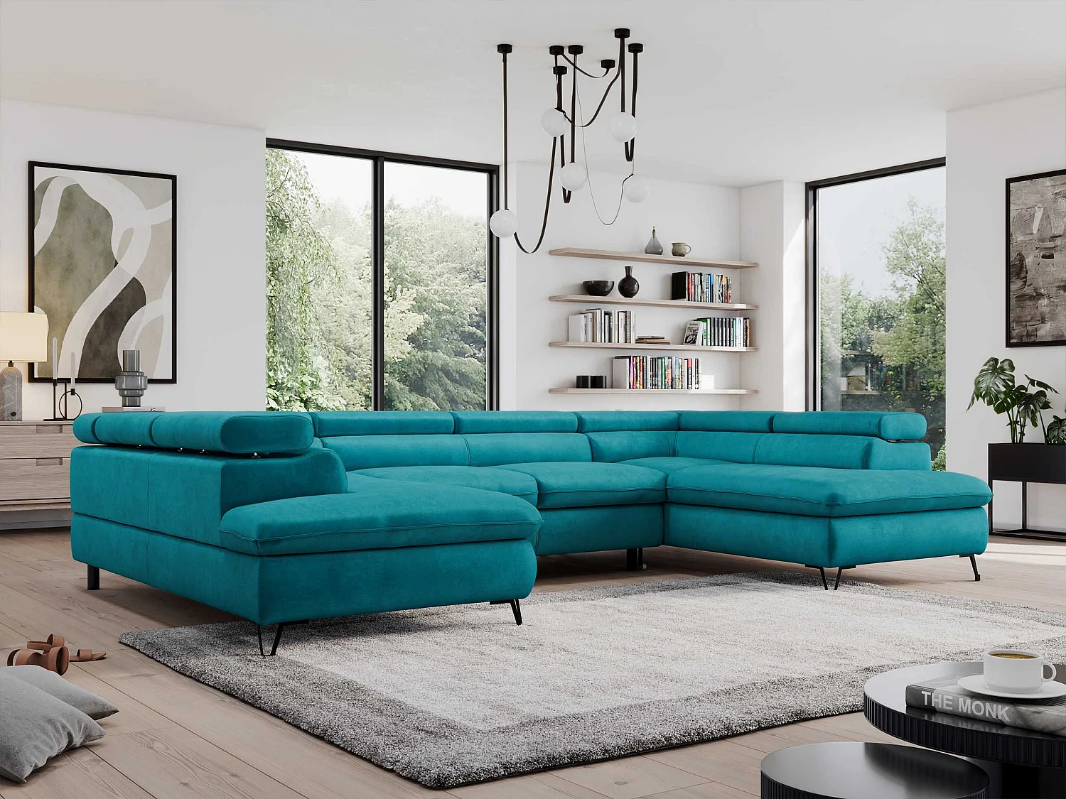 Ecksofa PEDRO U - XXL U-förmige Ecke, schlaffunktion und Bettkästen - Dunkelblau Velvet