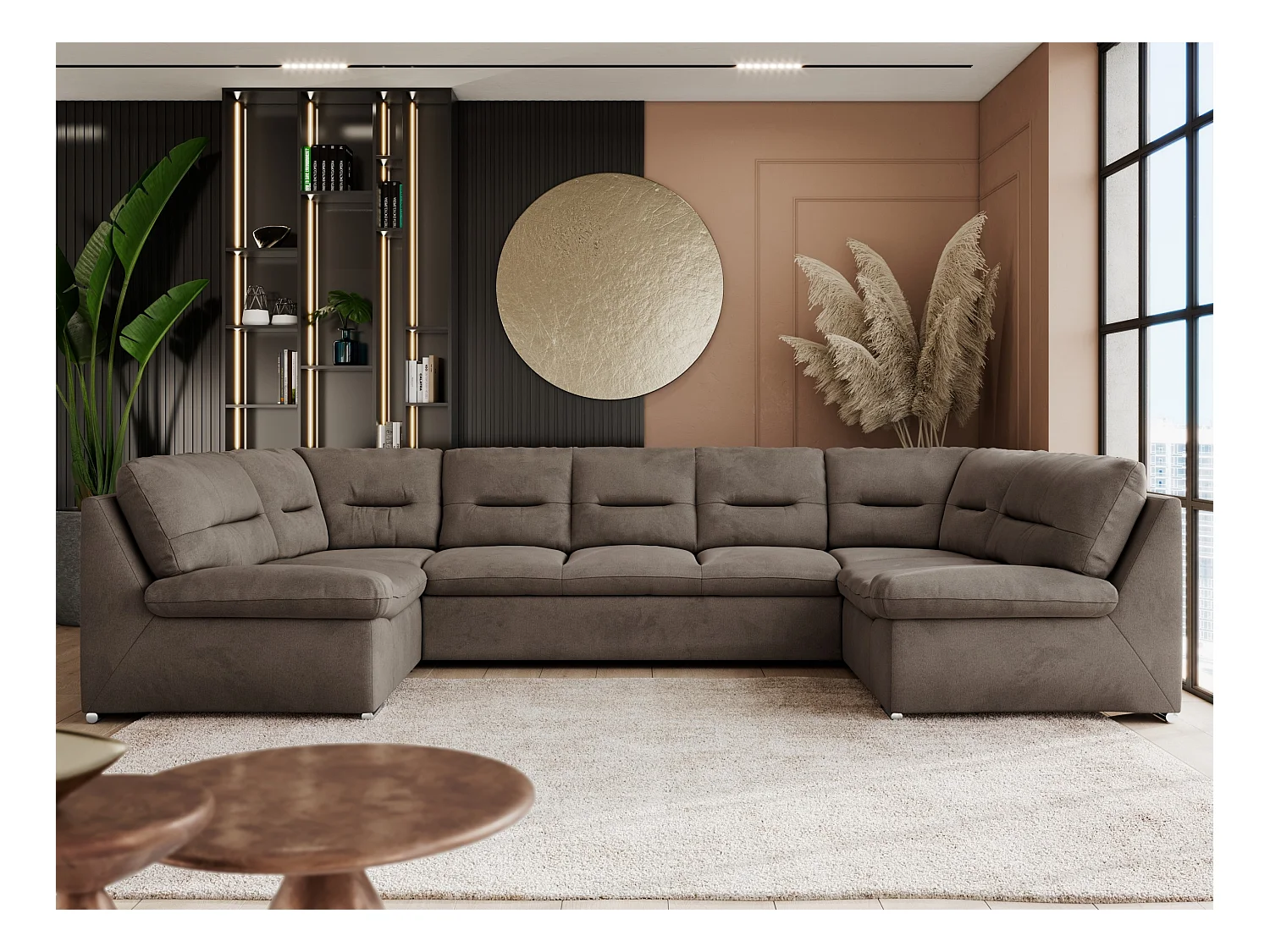Ecksofa COMODO U, Große Wohnlandschaft, mit Schlaffunktion - Braun Velvet