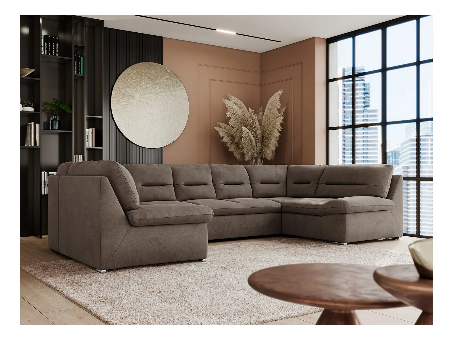 Ecksofa COMODO U, Große Wohnlandschaft, mit Schlaffunktion - Braun Velvet