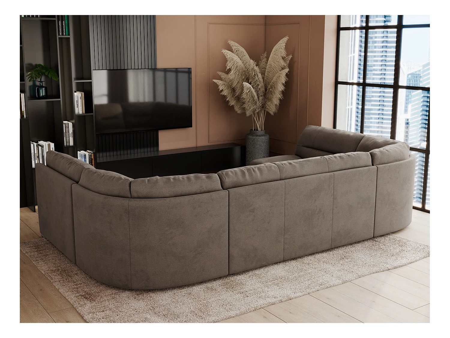 Ecksofa COMODO U, Große Wohnlandschaft, mit Schlaffunktion - Braun Velvet