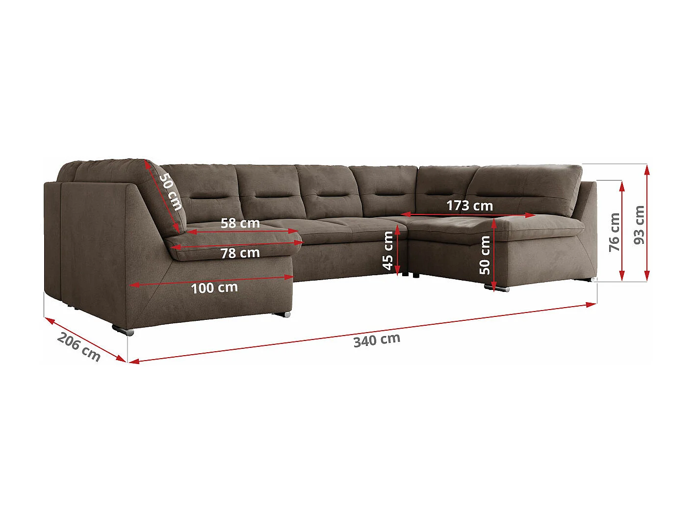 Ecksofa COMODO U, Große Wohnlandschaft, mit Schlaffunktion - Braun Velvet