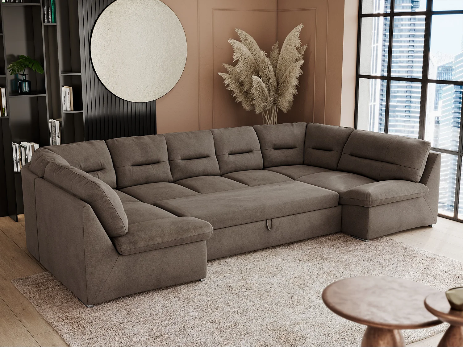 Ecksofa COMODO U, Große Wohnlandschaft, mit Schlaffunktion - Braun Velvet