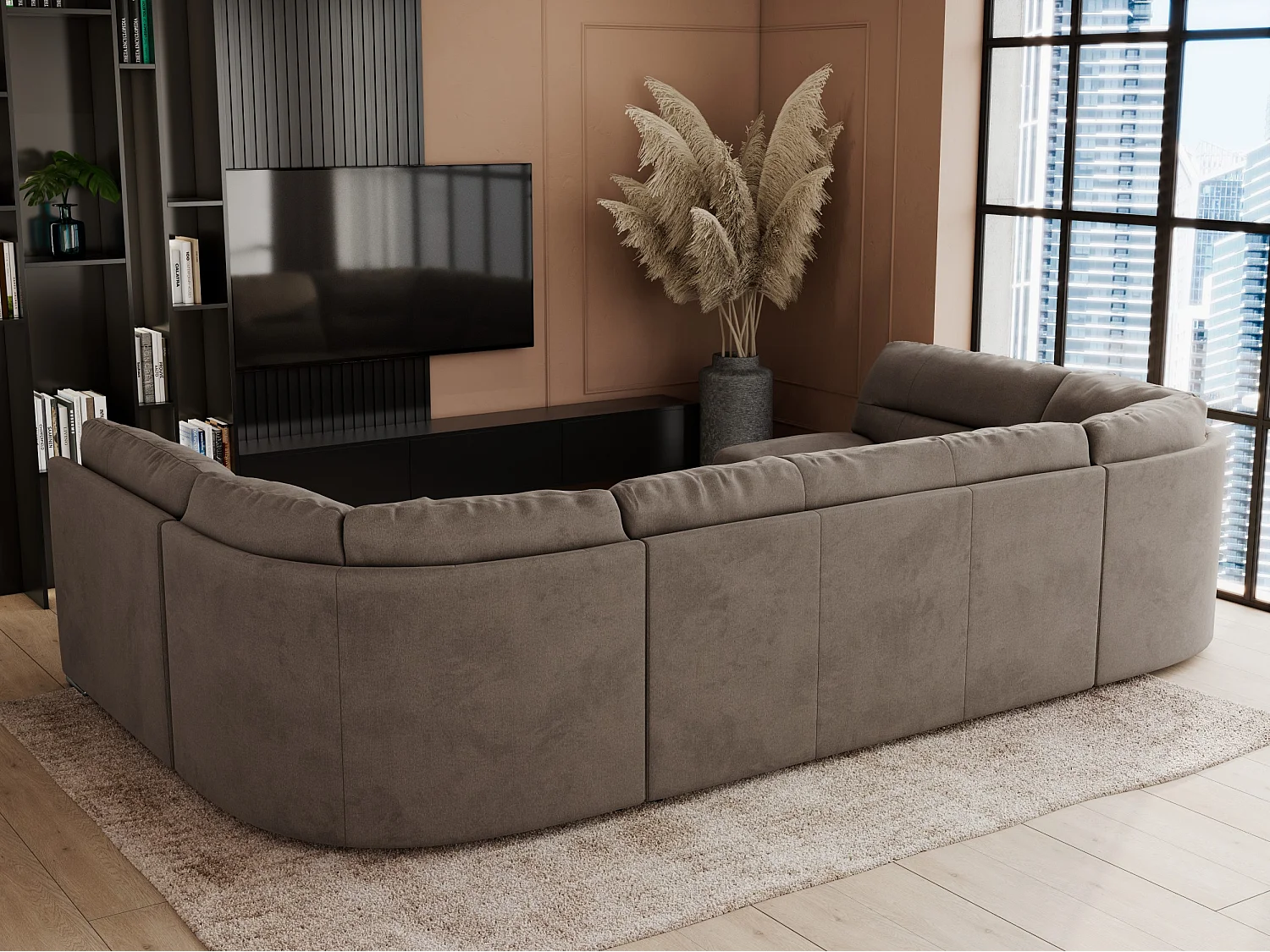 Ecksofa COMODO U, Große Wohnlandschaft, mit Schlaffunktion - Braun Velvet