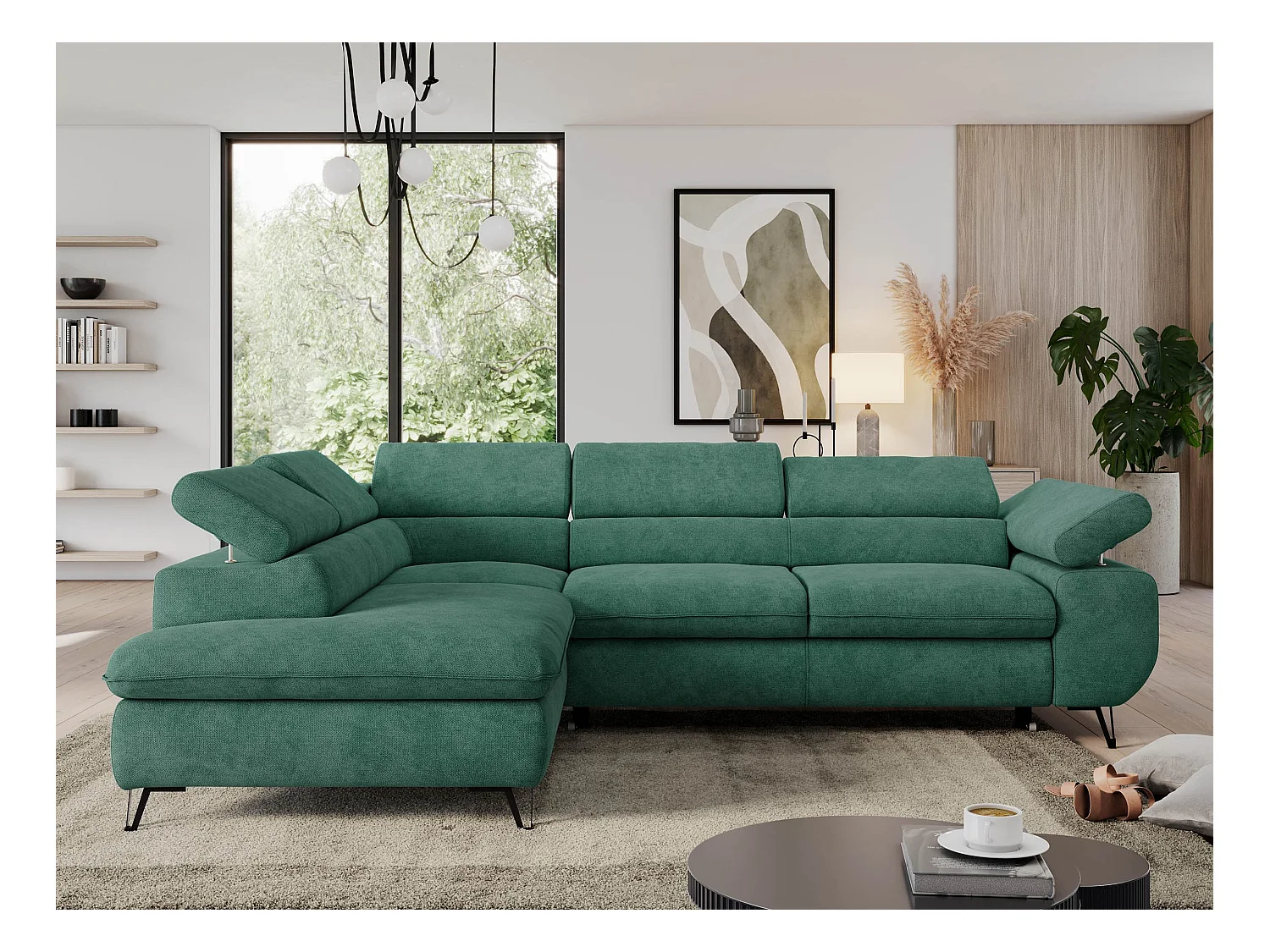Ecksofa PEDRO - L-Form mit Schlaffunktion 200x125 cm, verstellbaren Kopfstützen - Grün Stukture - Ecke Links
