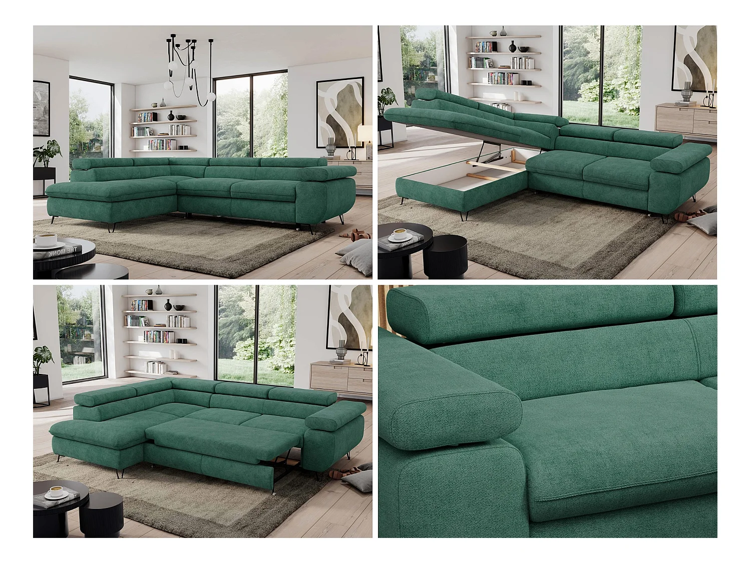Ecksofa PEDRO - L-Form mit Schlaffunktion 200x125 cm, verstellbaren Kopfstützen - Grün Stukture - Ecke Links
