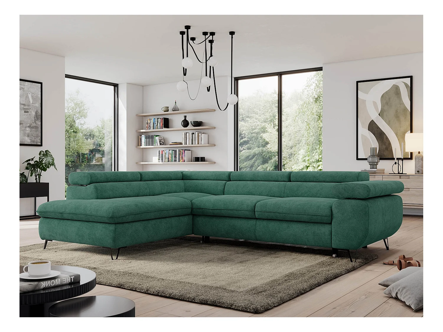 Ecksofa PEDRO - L-Form mit Schlaffunktion 200x125 cm, verstellbaren Kopfstützen - Grün Stukture - Ecke Links