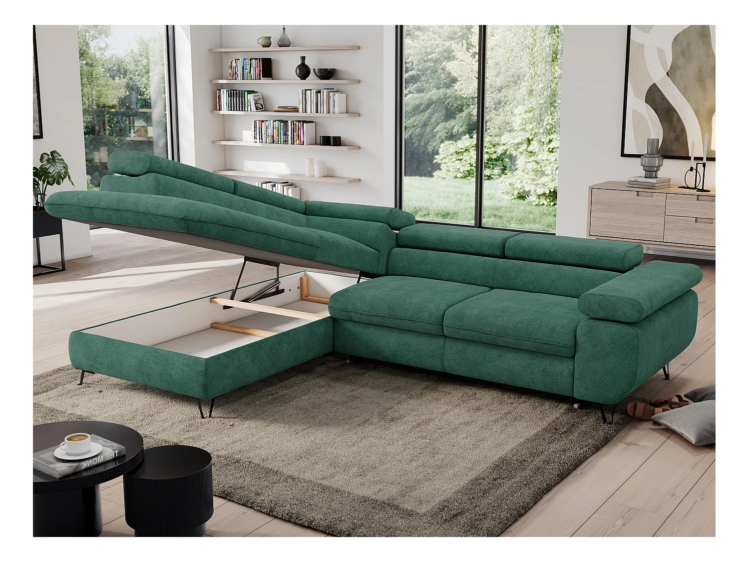 Ecksofa PEDRO - L-Form mit Schlaffunktion 200x125 cm, verstellbaren Kopfstützen - Grün Stukture - Ecke Links