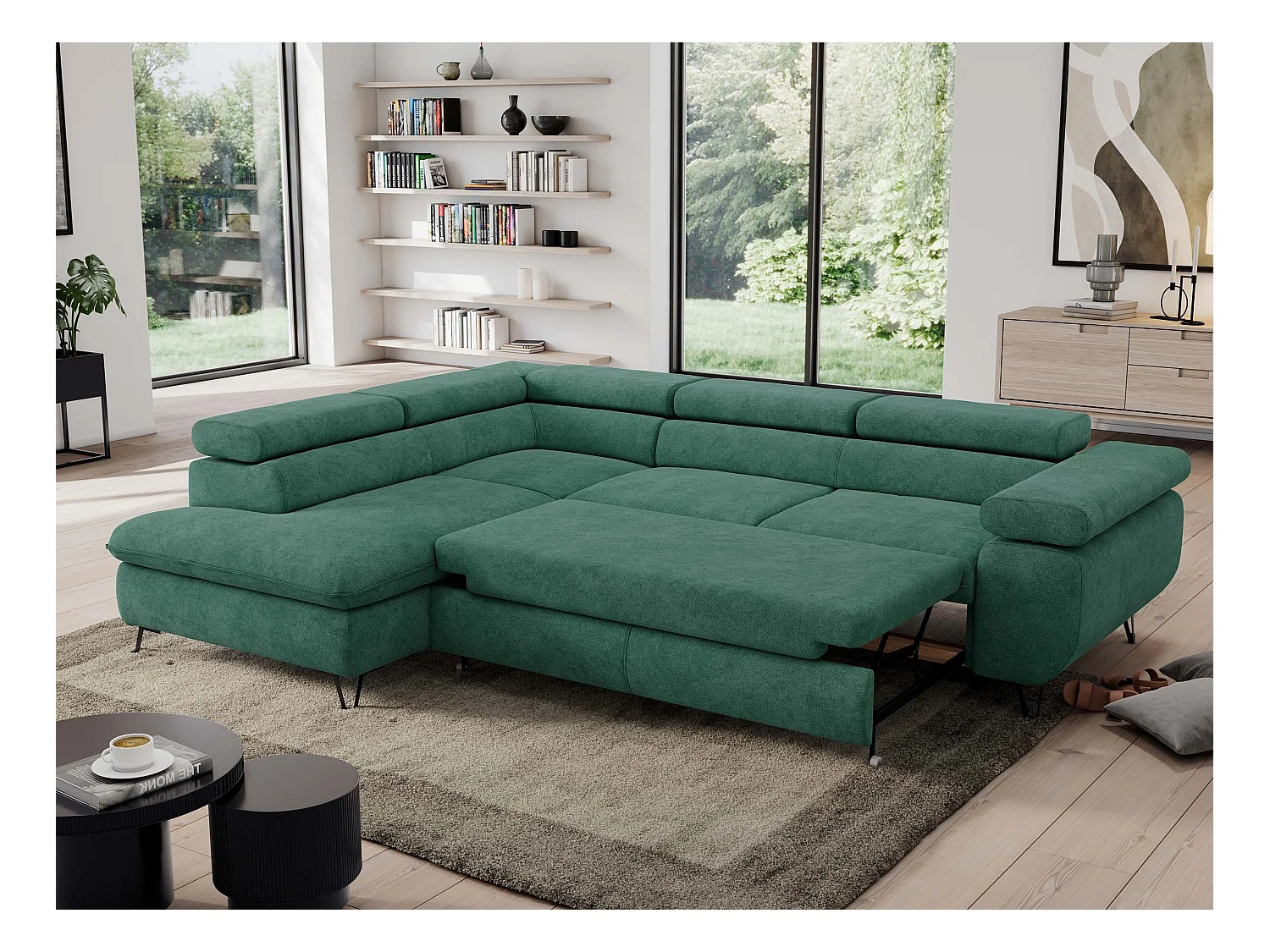 Ecksofa PEDRO - L-Form mit Schlaffunktion 200x125 cm, verstellbaren Kopfstützen - Grün Stukture - Ecke Links