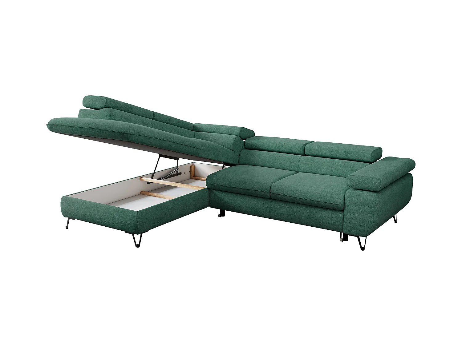 Ecksofa PEDRO - L-Form mit Schlaffunktion 200x125 cm, verstellbaren Kopfstützen - Grün Stukture - Ecke Links
