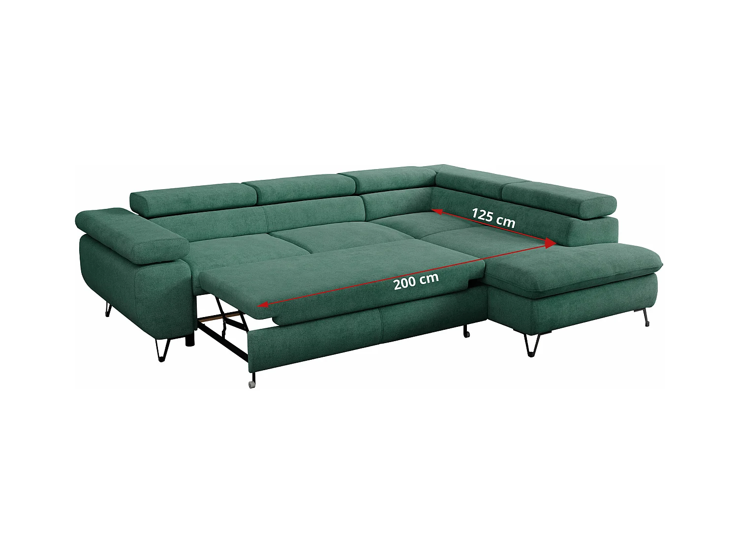 Ecksofa PEDRO - L-Form mit Schlaffunktion 200x125 cm, verstellbaren Kopfstützen - Grün Stukture - Ecke Links