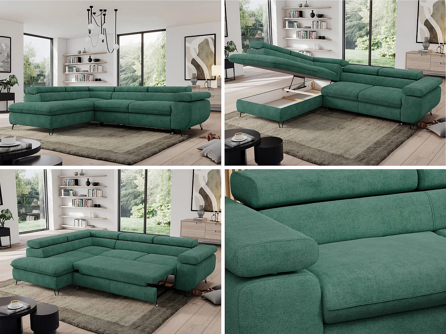 Ecksofa PEDRO - L-Form mit Schlaffunktion 200x125 cm, verstellbaren Kopfstützen - Grün Stukture - Ecke Links