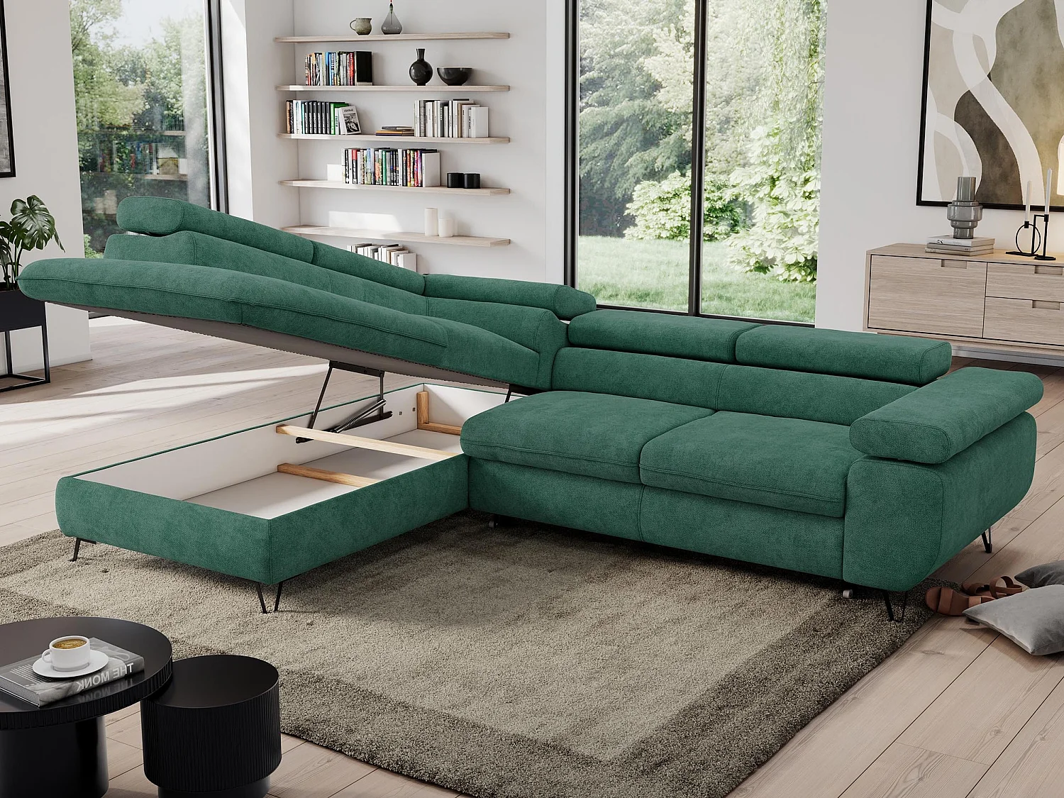 Ecksofa PEDRO - L-Form mit Schlaffunktion 200x125 cm, verstellbaren Kopfstützen - Grün Stukture - Ecke Links