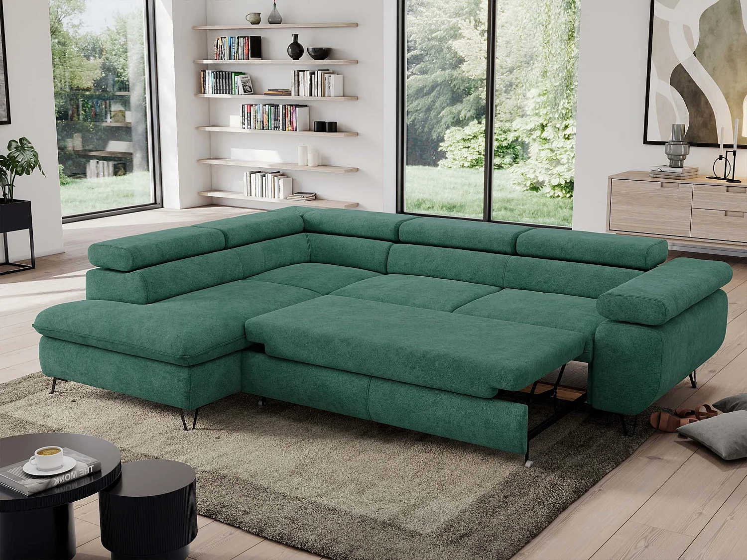 Ecksofa PEDRO - L-Form mit Schlaffunktion 200x125 cm, verstellbaren Kopfstützen - Grün Stukture - Ecke Links
