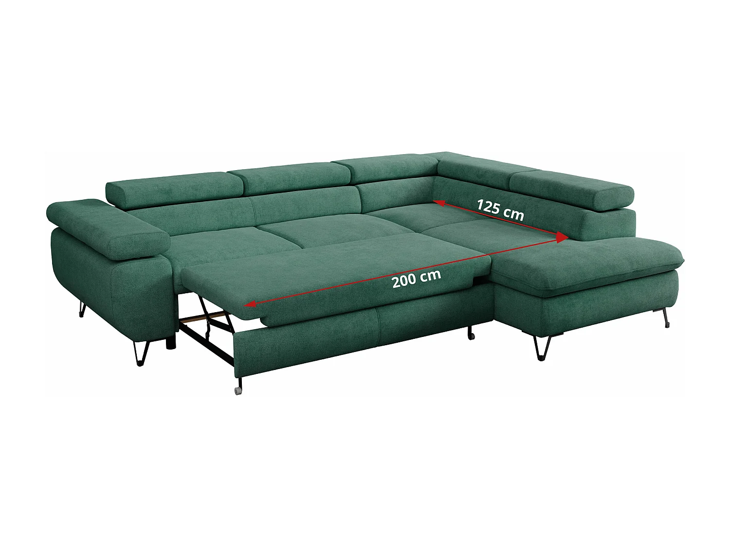 Ecksofa PEDRO - L-Form mit Schlaffunktion 200x125 cm, verstellbaren Kopfstützen - Grün Stukture - Ecke Links