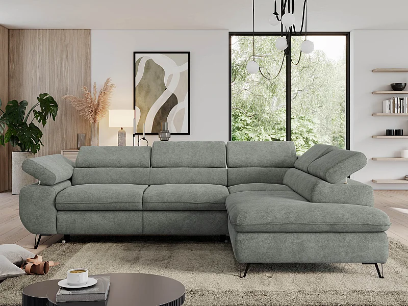 Ecksofa PEDRO - L-Form mit Schlaffunktion 200x125 cm, verstellbaren Kopfstützen - Grau Stukture - Ecke Rechts