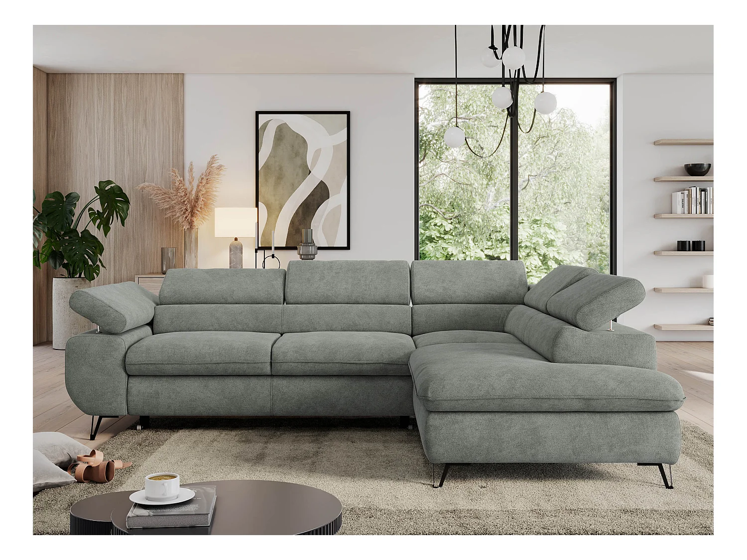 Ecksofa PEDRO - L-Form mit Schlaffunktion 200x125 cm, verstellbaren Kopfstützen - Grau Stukture - Ecke Rechts
