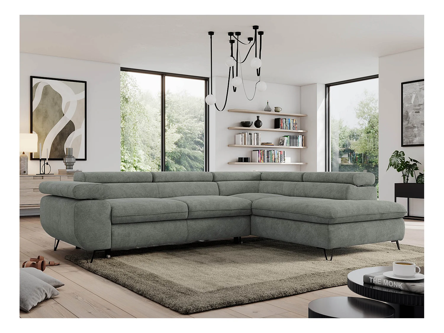 Ecksofa PEDRO - L-Form mit Schlaffunktion 200x125 cm, verstellbaren Kopfstützen - Grau Stukture - Ecke Rechts