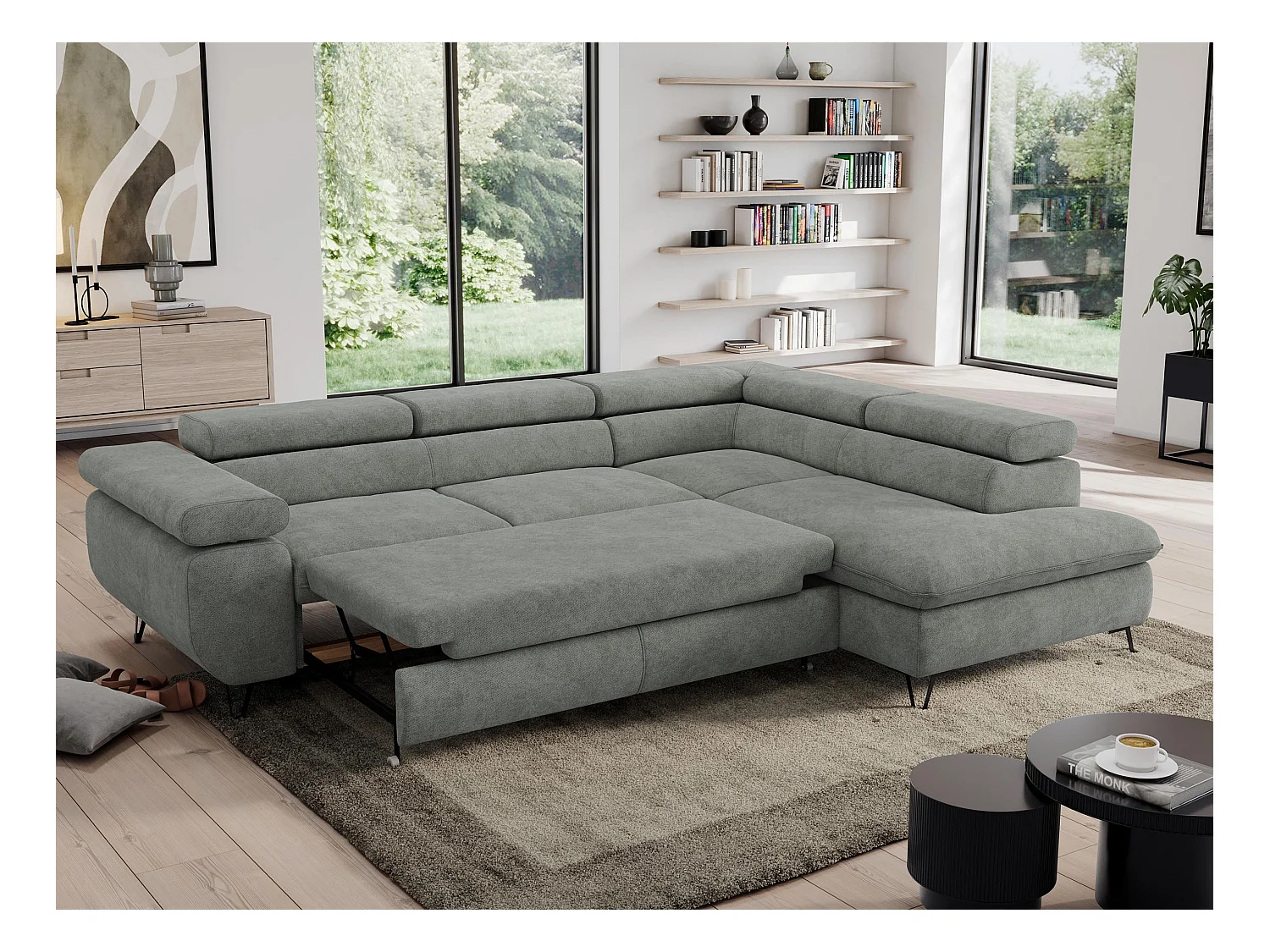 Ecksofa PEDRO - L-Form mit Schlaffunktion 200x125 cm, verstellbaren Kopfstützen - Grau Stukture - Ecke Rechts