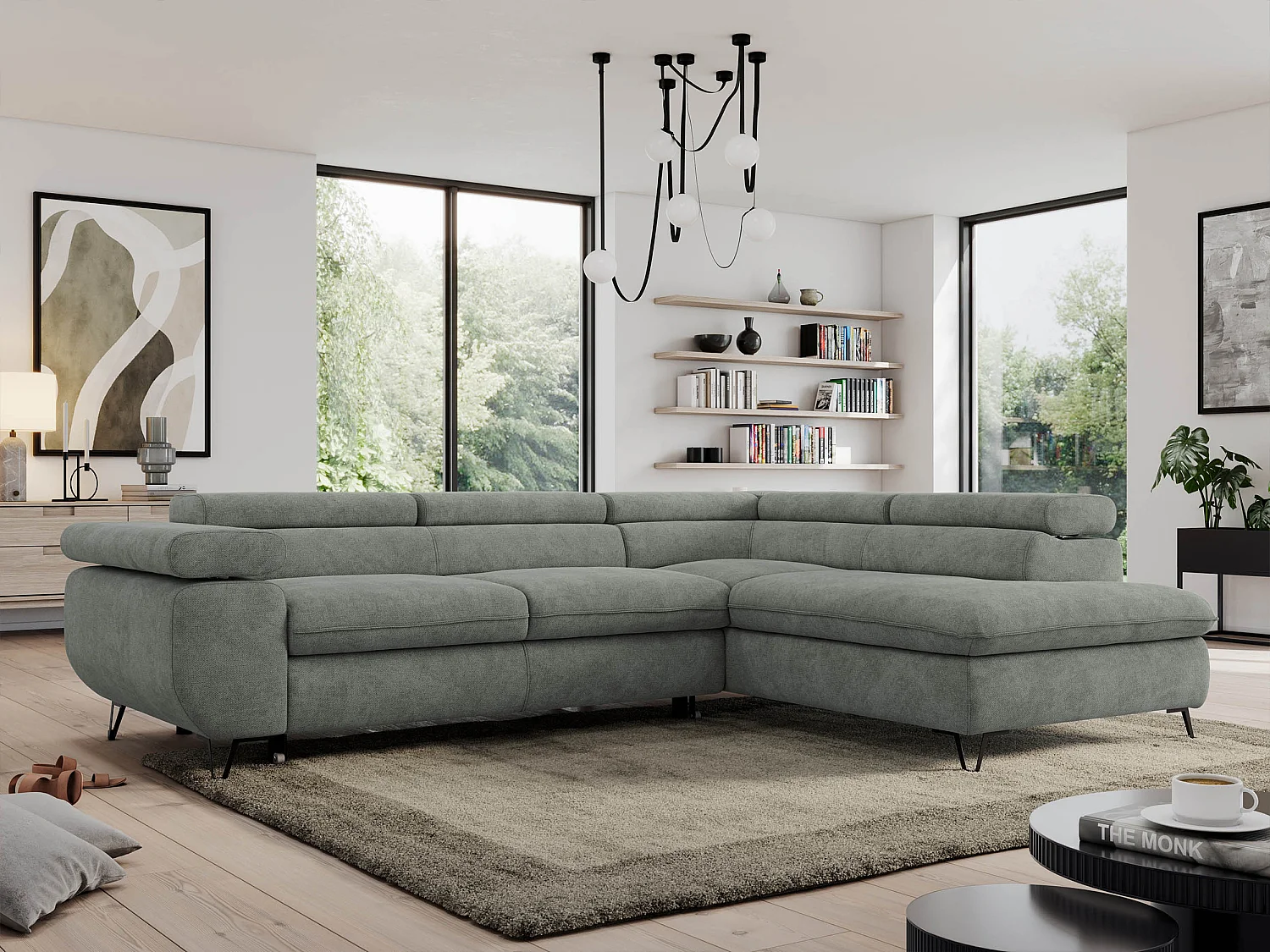 Ecksofa PEDRO - L-Form mit Schlaffunktion 200x125 cm, verstellbaren Kopfstützen - Grau Stukture - Ecke Rechts