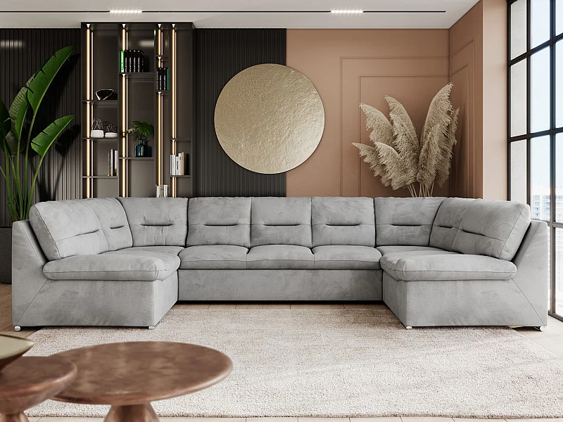Ecksofa COMODO U, Große Wohnlandschaft, mit Schlaffunktion - Hellgrau Velvet