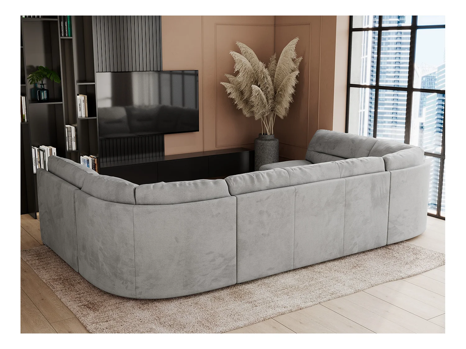 Ecksofa COMODO U, Große Wohnlandschaft, mit Schlaffunktion - Hellgrau Velvet