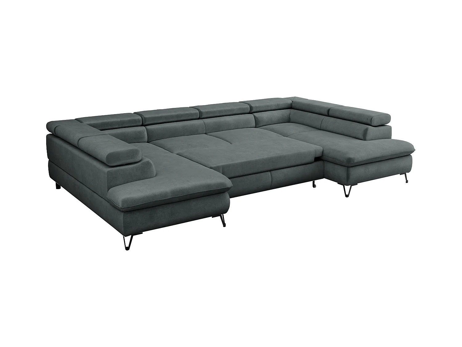 Ecksofa PETER U - schlaffunktion und Bettkästen, verstellbare Kopfstützen - Dunkelgrau Velvet