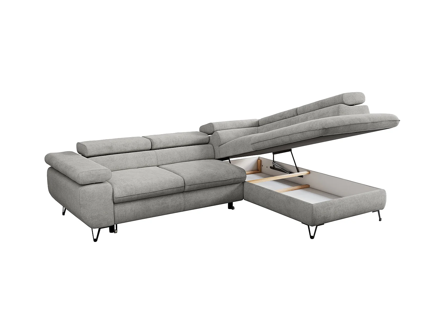 Ecksofa PEDRO - L-Form mit Schlaffunktion 200x125 cm, verstellbaren Kopfstützen - Hellgrau Stukture - Ecke Rechts