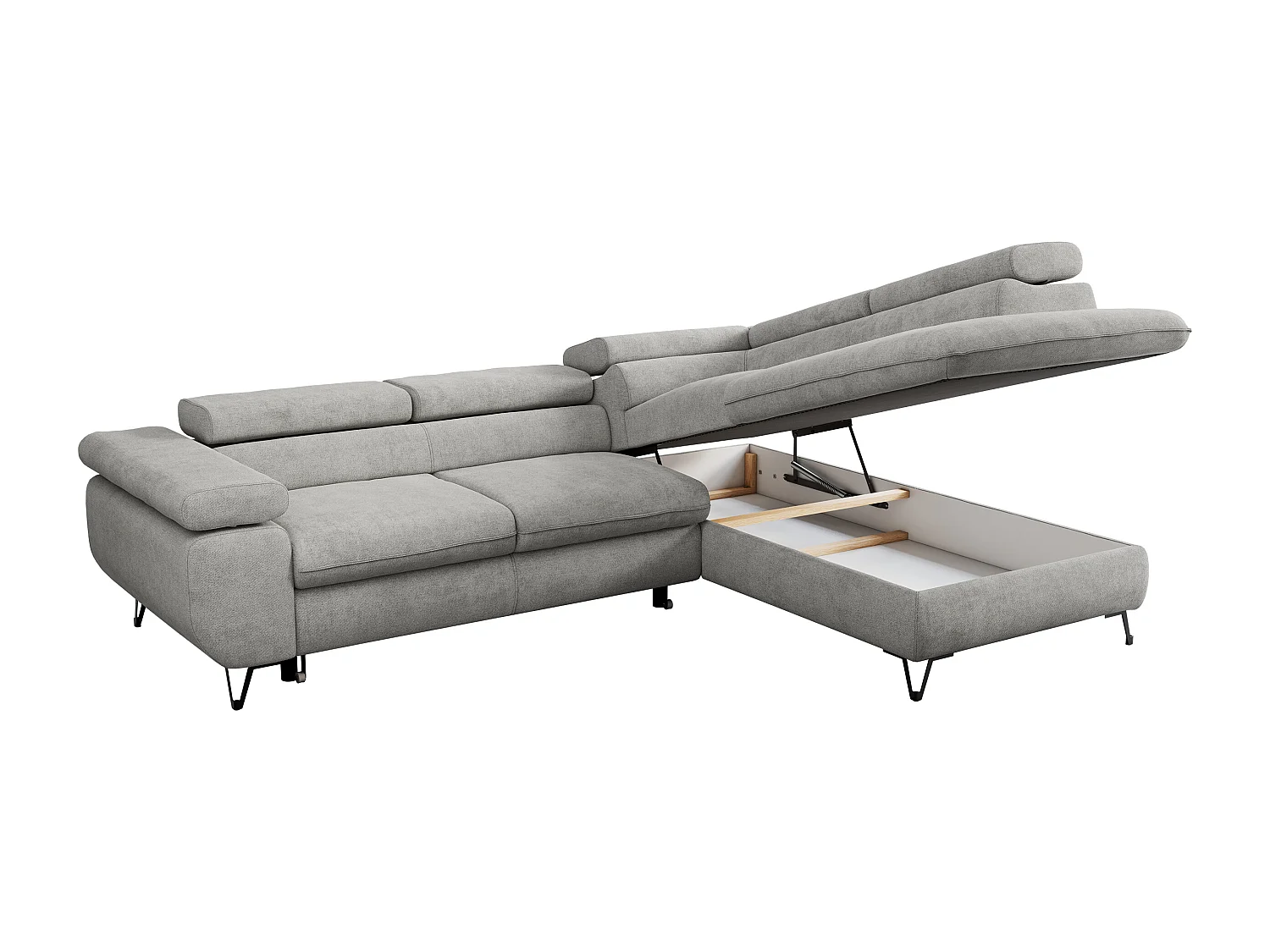 Ecksofa PEDRO - L-Form mit Schlaffunktion 200x125 cm, verstellbaren Kopfstützen - Hellgrau Stukture - Ecke Rechts