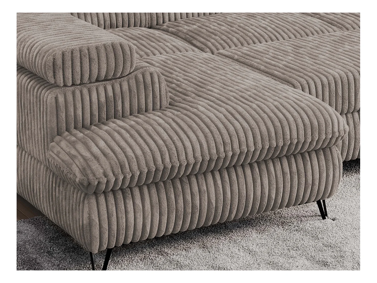 Ecksofa PETER U - schlaffunktion und Bettkästen, verstellbare Kopfstützen - Hellbraun Cord