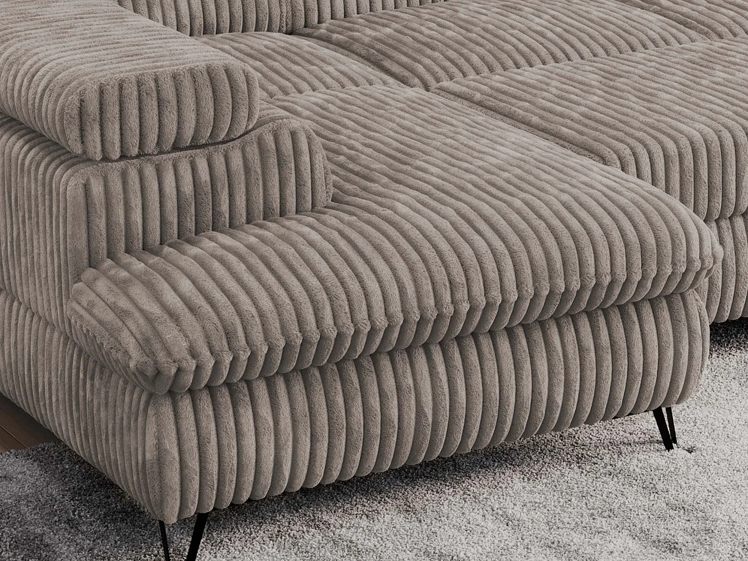 Ecksofa PETER U - schlaffunktion und Bettkästen, verstellbare Kopfstützen - Hellbraun Cord