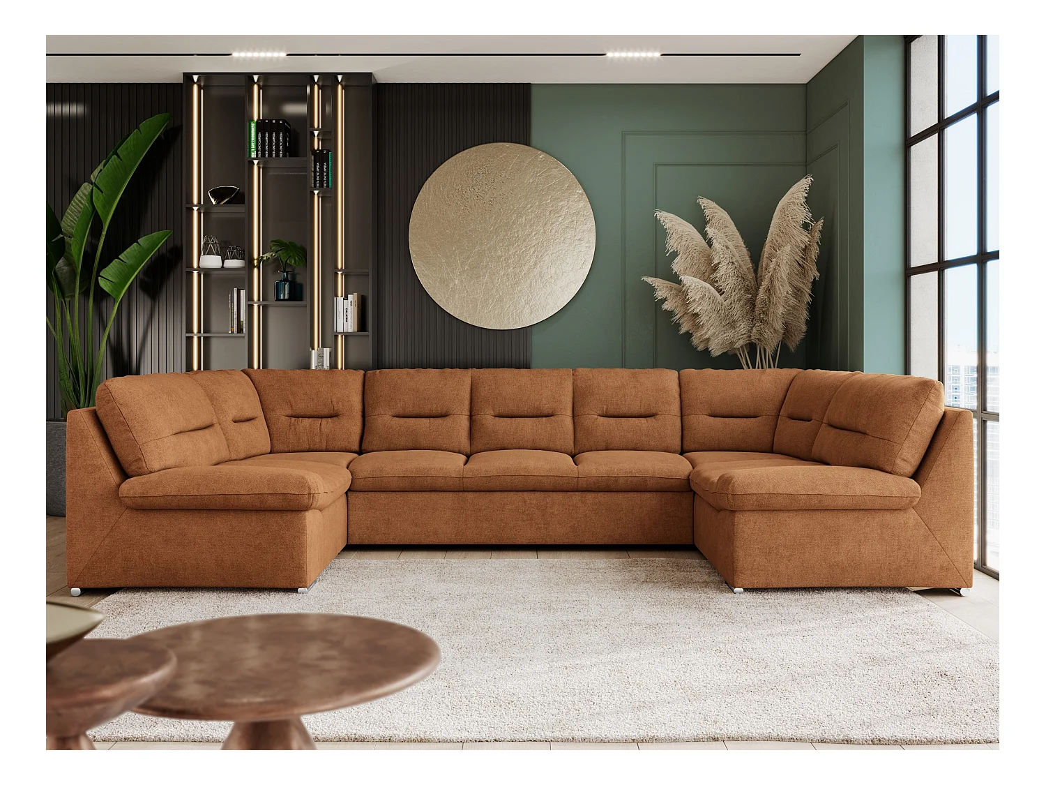 Ecksofa COMODO U, Große Wohnlandschaft, mit Schlaffunktion - Orange Stukture
