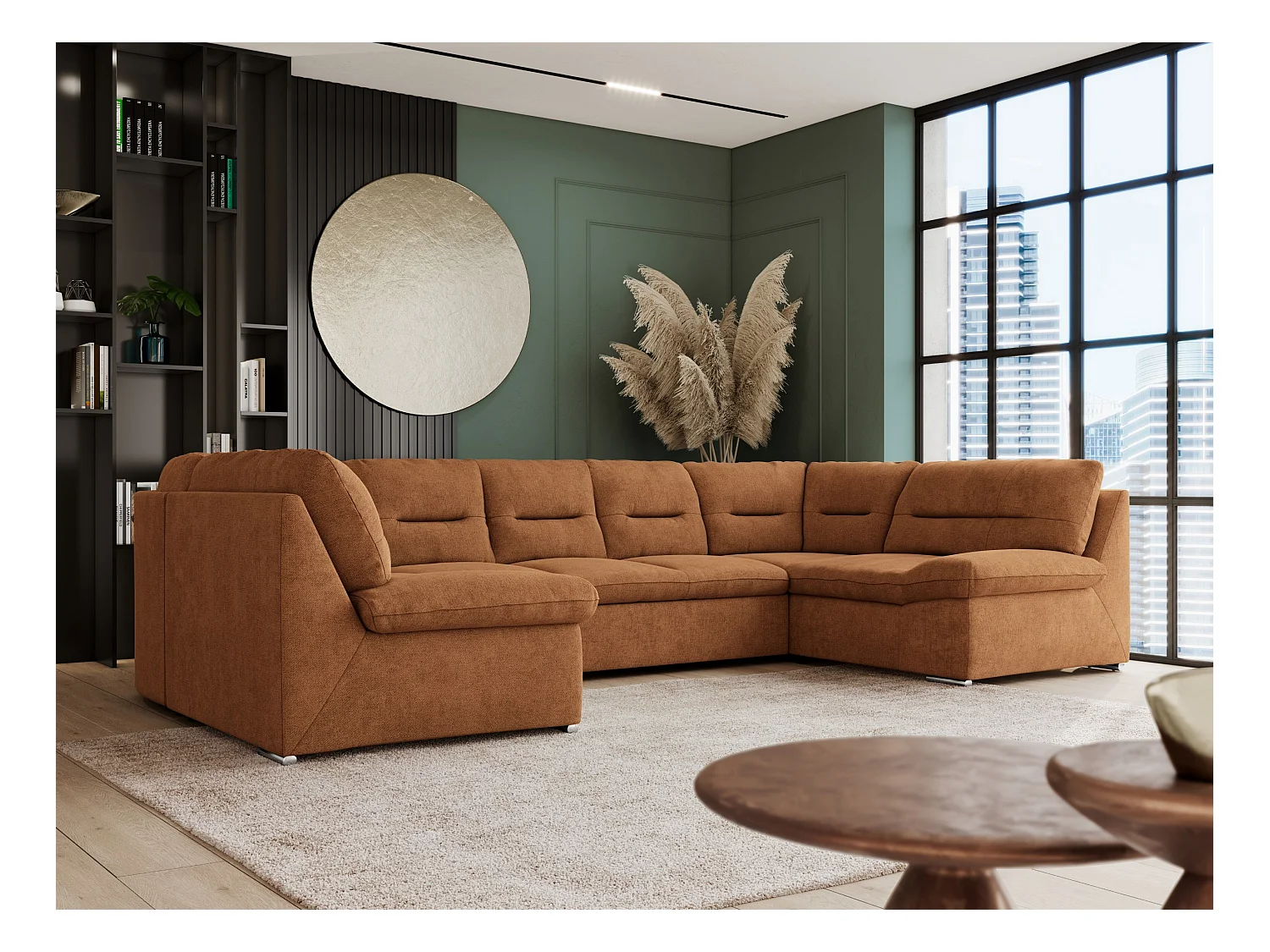 Ecksofa COMODO U, Große Wohnlandschaft, mit Schlaffunktion - Orange Stukture