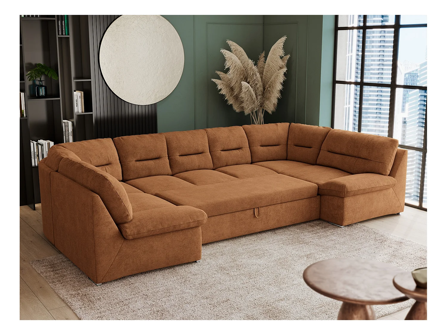 Ecksofa COMODO U, Große Wohnlandschaft, mit Schlaffunktion - Orange Stukture
