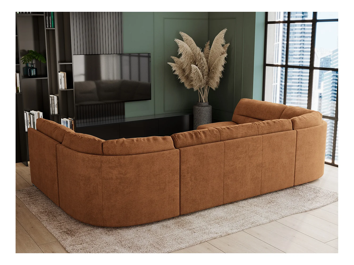 Ecksofa COMODO U, Große Wohnlandschaft, mit Schlaffunktion - Orange Stukture