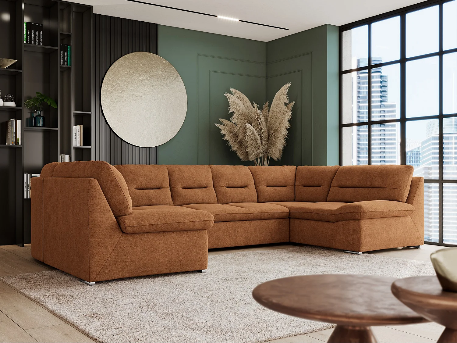 Ecksofa COMODO U, Große Wohnlandschaft, mit Schlaffunktion - Orange Stukture