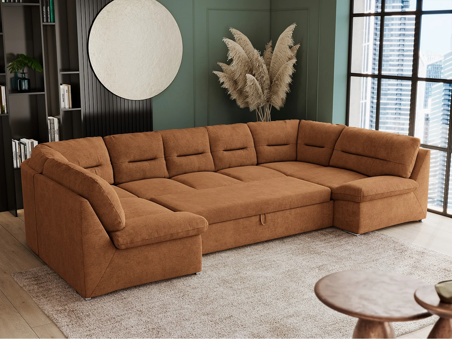 Ecksofa COMODO U, Große Wohnlandschaft, mit Schlaffunktion - Orange Stukture