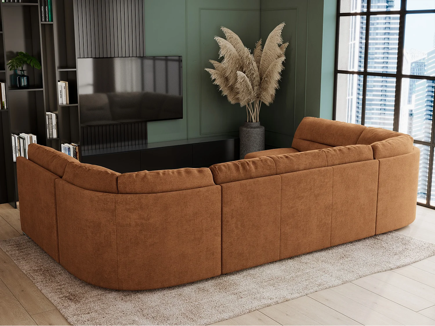 Ecksofa COMODO U, Große Wohnlandschaft, mit Schlaffunktion - Orange Stukture