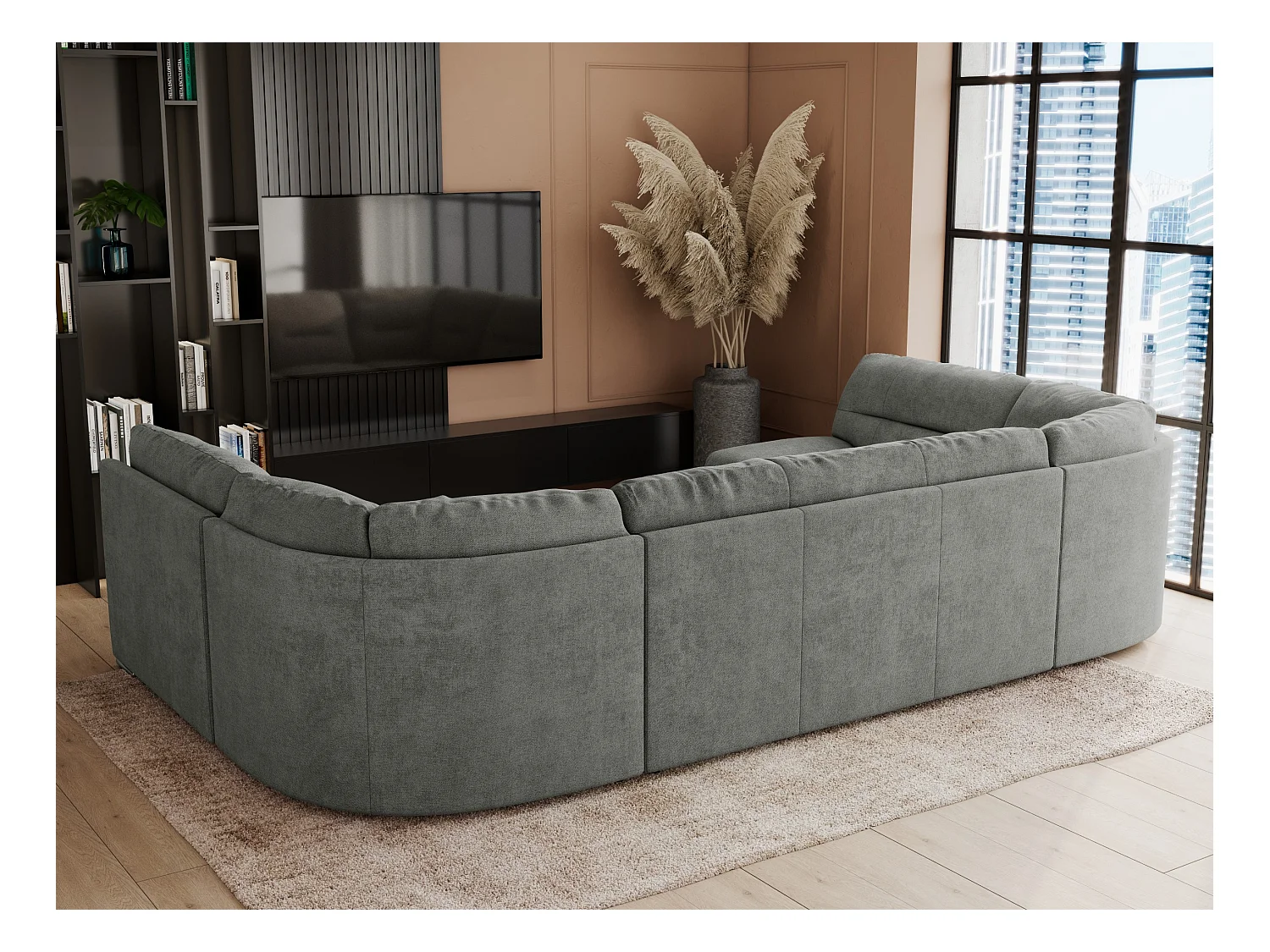 Ecksofa COMODO U, Große Wohnlandschaft, mit Schlaffunktion - Grau Stukture
