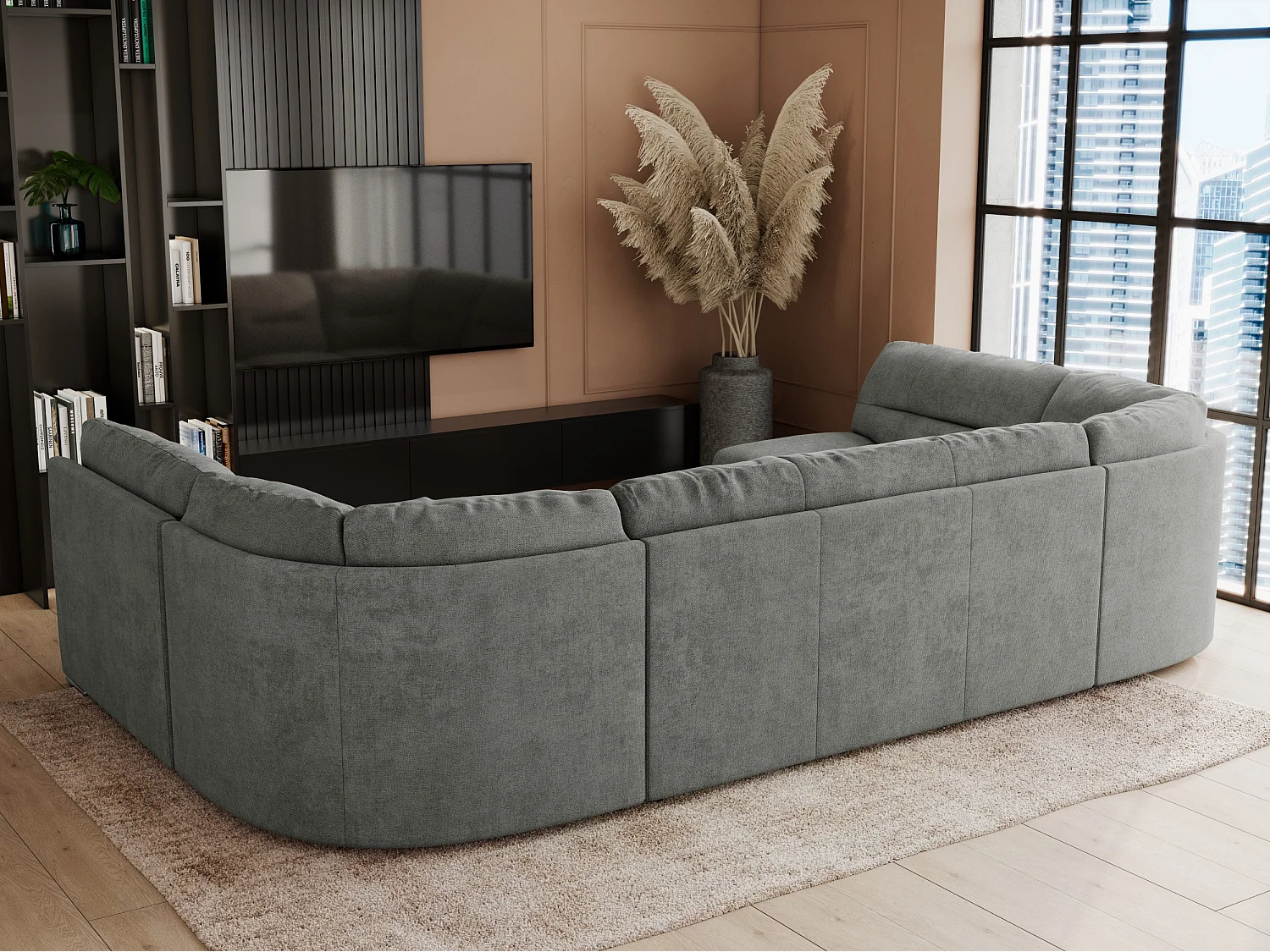 Ecksofa COMODO U, Große Wohnlandschaft, mit Schlaffunktion - Grau Stukture