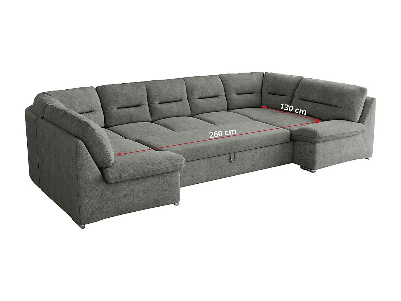 Ecksofa COMODO U, Große Wohnlandschaft, mit Schlaffunktion - Grau Stukture
