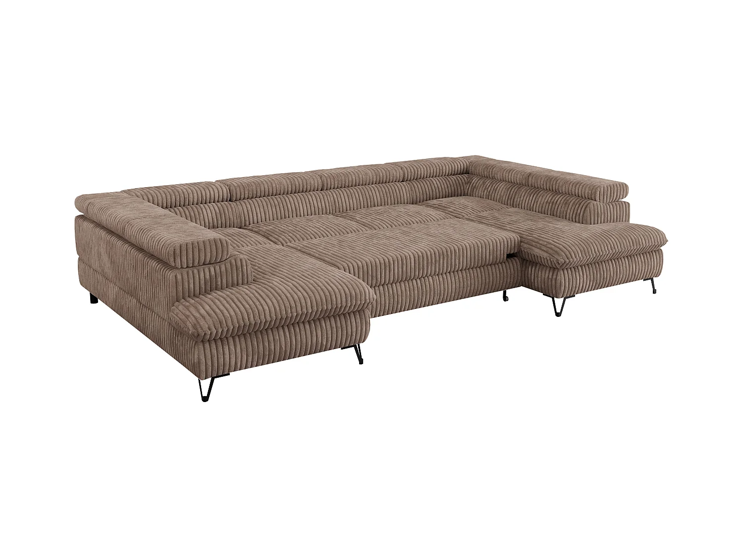 Ecksofa PETER U - schlaffunktion und Bettkästen, verstellbare Kopfstützen - Braun Cord