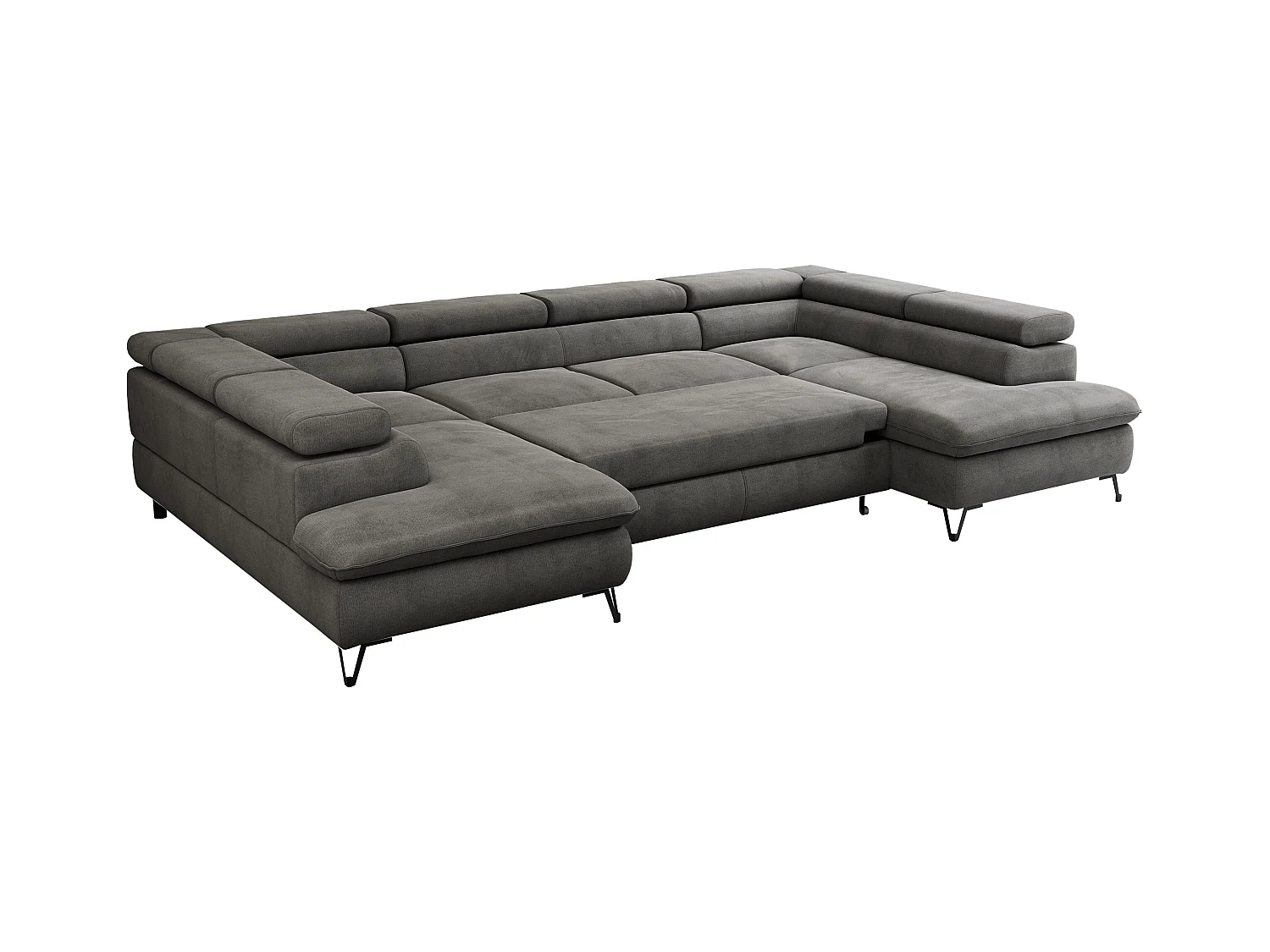 Ecksofa PETER U - schlaffunktion und Bettkästen, verstellbare Kopfstützen - Dunkelgrau Velvet